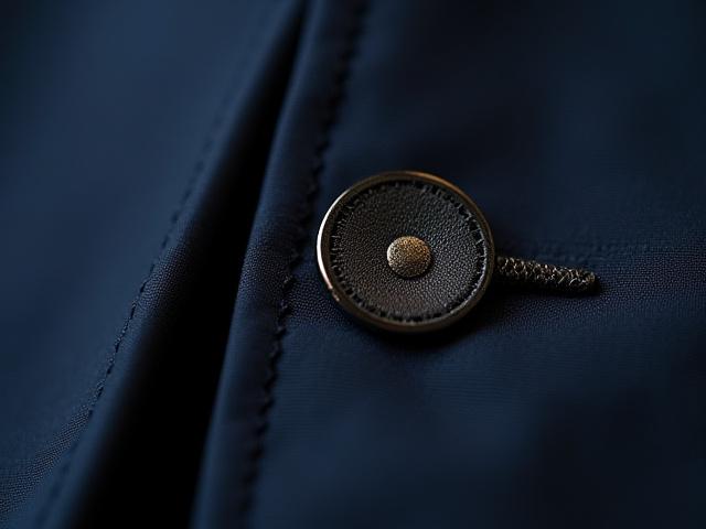 Gros plan sur un bouton de manchette cousu main sur une veste de costume